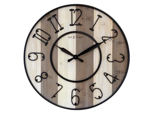 Grote wandklok - 50cm - Stil - Hout - Zwart Metaal - "Oxford" -NeXtime