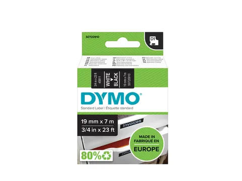 Labeltape Dymo 45811 D1 S720910 19mmx7m wit op zwart