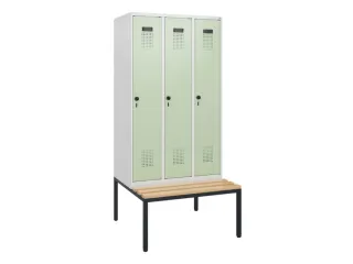 locker met bank,HxBxD 1950x900x815mm,3vak,vak B 300mm,draaigrendel - 2