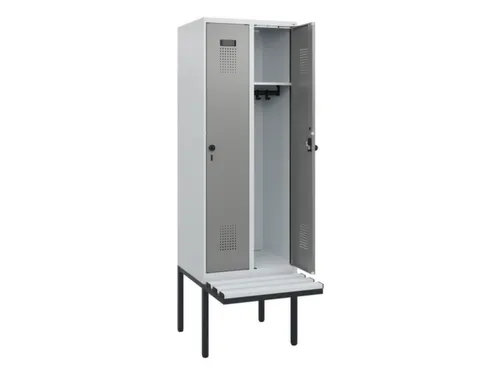 locker met bank,HxBxD 1950x600x815mm,2vak,vak B 300mm,draaigrendel