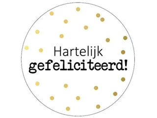 KP Sticker rond 40mm Hartelijk gefeliciteerd goud stippen 250 stuks - 1