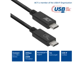 Kabel ACT USB-C USB 4 20Gbps Thunderbolt3 1 meter - 3