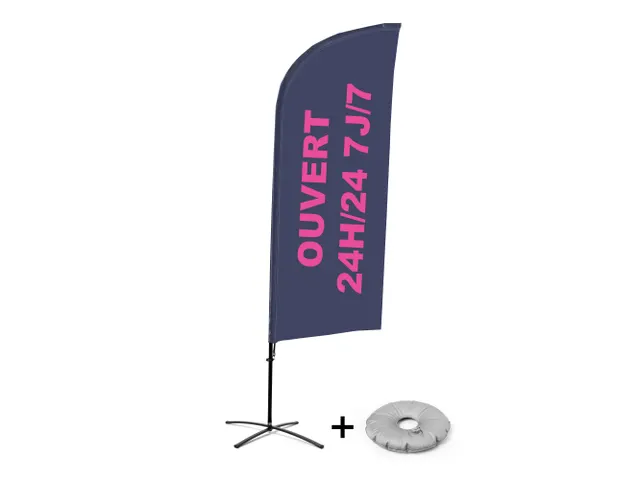Promotievlag Alu Wind complete set 'Ouvert 24/7' kruisvoet Zwart