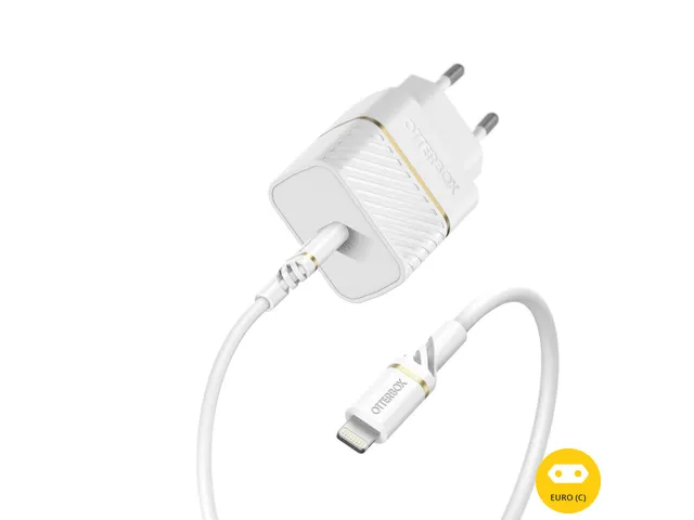 Chargeur mural OtterBox EU USB-C 20W + câble 1m blanc