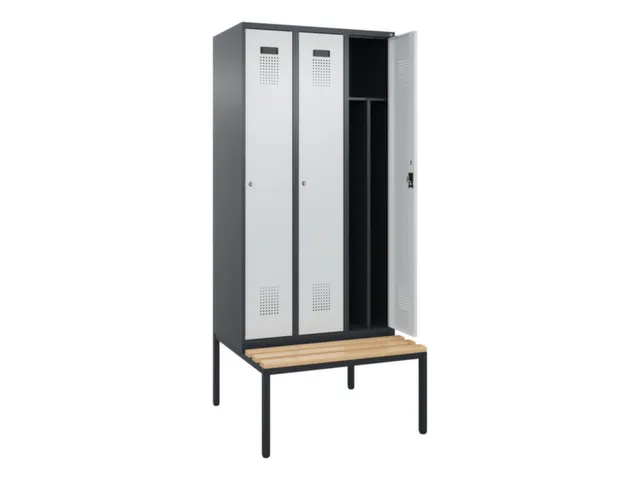 locker met bank,voor scheiding van kleding,HxBxD 2120x900x815mm,3vak