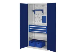 Materiaalkast Geperf. Deuren 1950x1000x600mm 3laden 2legborden Ral5010