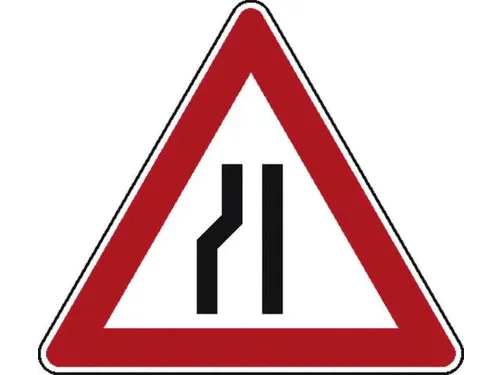 verkeersbord,links versmalde rijbaan,conform StVO,aluminium