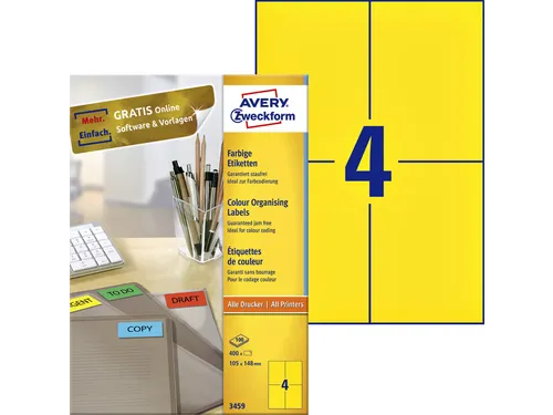 Gekleurde Etiketten Avery Zweckform 105x148mm A6 Geel 400 stuks