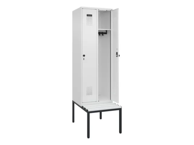 locker met bank,HxBxD 2120x600x815mm,2vak,vak B 300mm,draaigrendel