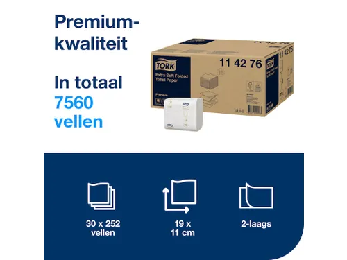 Toiletpapier Tork T3 gevouwen Premium 114276 2-laags 30x252vel