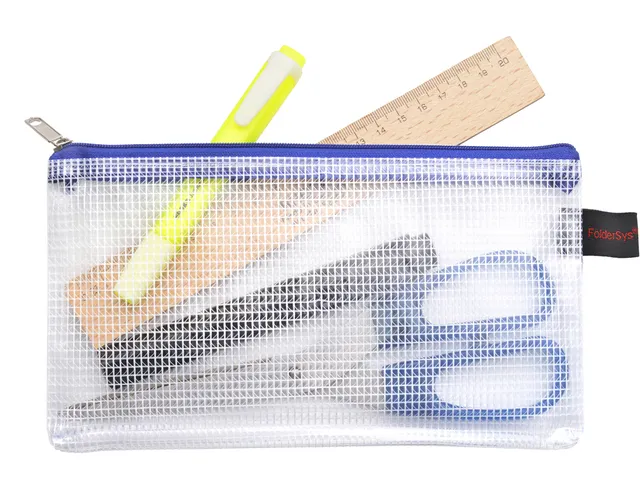 etui DIN transparant blauw met ritssluiting