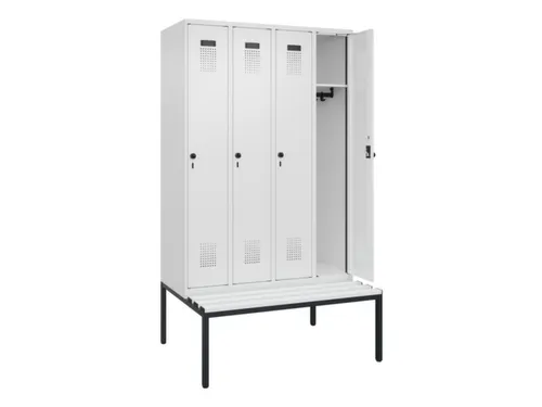 locker met bank,HxBxD 2120x1200x815mm,4vak,vak B 300mm,draaigrendel