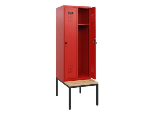 locker met bank,HxBxD 1950x600x815mm,2vak,vak B 300mm,draaigrendel