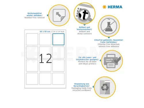 HERMA 10109 Verwijderbare etiketten A4 60x60mm Wit 300 stuks
