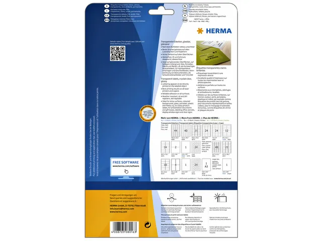 HERMA 8016 Transparant folie-etiket Glanzend A4 45,7x21,2mm 1200 stuks