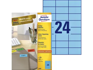 Gekleurd Etiket Avery Zweckform 70x37mm Blauw 2400 stuks - 1