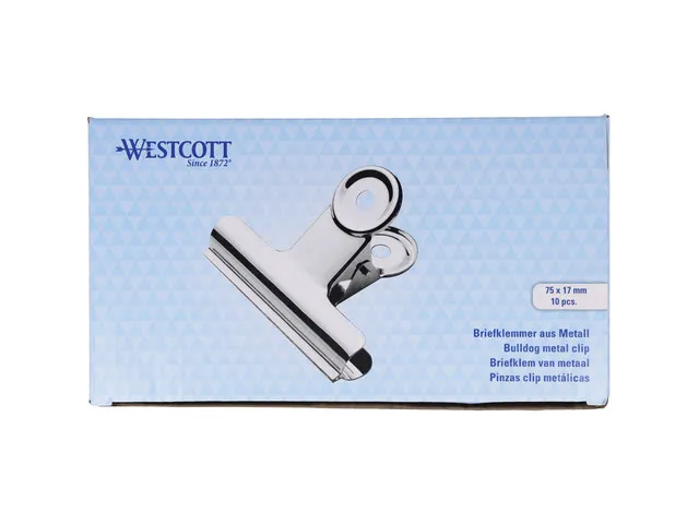 Pince Bulldog Westcott 75x17mm Métal argenté 10 pièces