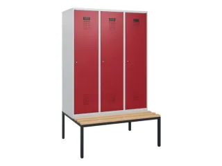 locker met bank,HxBxD 1950x1200x815mm,3vak,vak B 400mm,cilinderslot - 2