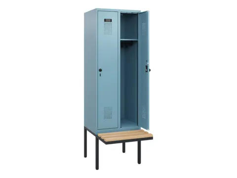 locker met bank,HxBxD 1950x600x815mm,2vak,vak B 300mm,draaigrendel