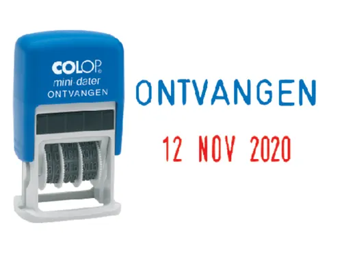 Woord-datumstempel Colop S160O ontvangen blauw rood