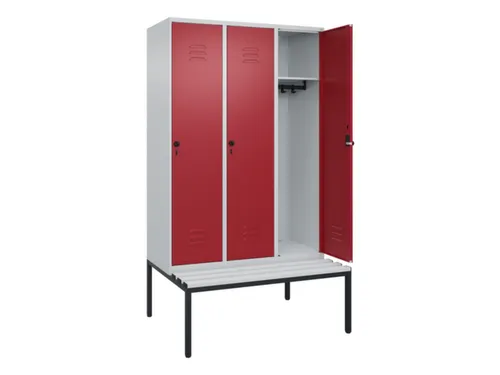 locker met bank,HxBxD 2120x1200x815mm,3vak,vak B 400mm,draaigrendel