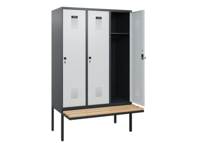 locker met bank,HxBxD 1950x1200x815mm,3vak,vak B 400mm,draaigrendel