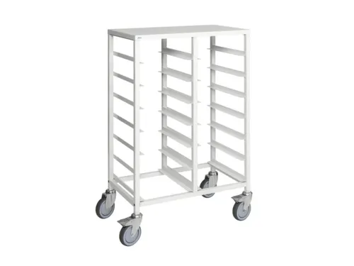 etagewagen,draagverm. 150kg,14etage(s),Dienbladschap,wit,PU-banden