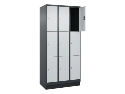 lockerkast,HxBxD 1950x900x500mm,3x3vakken,vak B 300mm,cil.-slot,sokkel