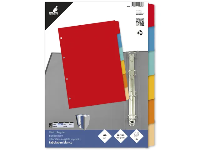 Tabblad Kangaro A4 blanco karton 180 grams assorti 4-gaats 6-delig