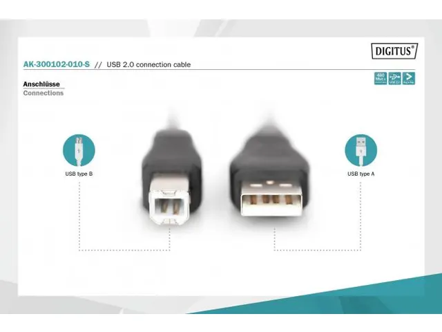 USB-aansluitkabel type A-B mannelijk/mannelijk 1m USB 2.0 compatibel
