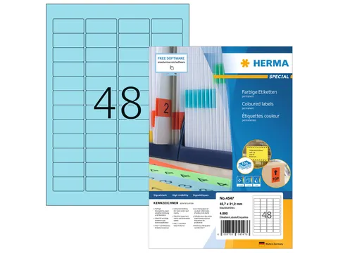 HERMA 4547 Gekleurde etiketten A4 45,7x21,2mm Blauw 4800 stuks