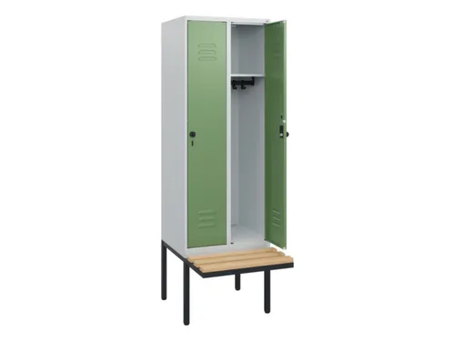 locker met bank,HxBxD 1950x600x815mm,2vak,vak B 300mm,draaigrendel