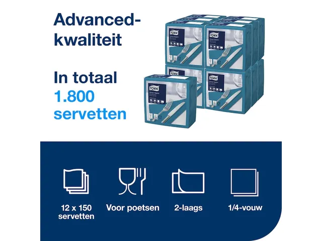 Serviette Tork Dinner 477906 Advanced Pli 1/4 Bleu-vert 39x39cm