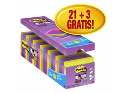 Memoblok 3M Post-it 654 Super Sticky 76x76mm 21+3 gratis assorti