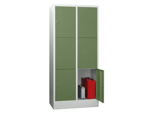 lockerkast,HxBxD 1850x800x500mm,2x3vakken,RAL7035,front RAL6011