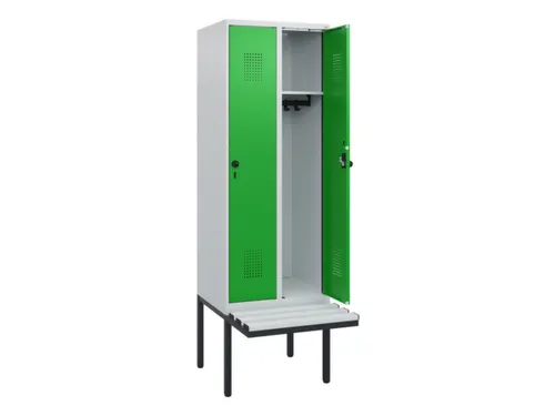 locker met bank,HxBxD 1950x600x815mm,2vak,vak B 300mm,draaigrendel