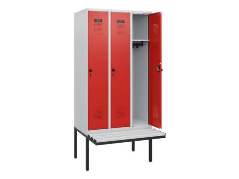 locker met bank,HxBxD 1950x900x815mm,3vak,vak B 300mm,draaigrendel