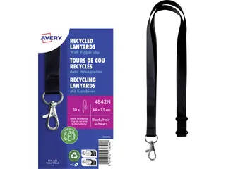 Lanyard Avery rPET zwart 440x15mm met karabijnhaak 10 stuks - 1