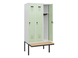 locker met bank,HxBxD 1950x900x815mm,3vak,vak B 300mm,draaigrendel