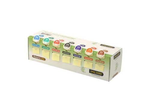 Mini dispenser met 7x250 WEG OP daglabels