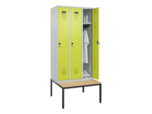 locker met bank,HxBxD 2120x900x815mm,3vak,vak B 300mm,draaigrendel