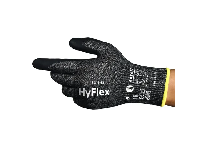 Ansell Hyflex 11-543 snijbestendige handschoenen, zwart, maat 8, per 1