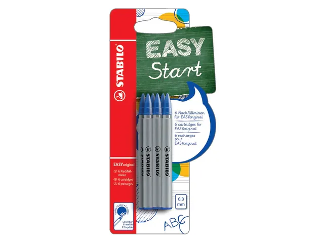 Rollerpenvulling STABILO Easyoriginal fijn blauw blister à 6 stuks