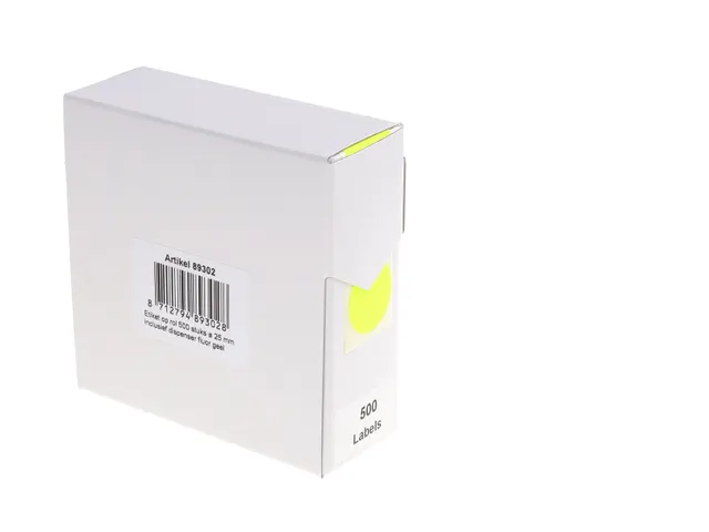 Etiquette sur rouleau 25mm jaune fluo + dévidoir 500 pièces