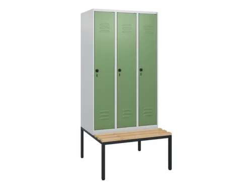 locker met bank,HxBxD 1950x900x815mm,3vak,vak B 300mm,draaigrendel