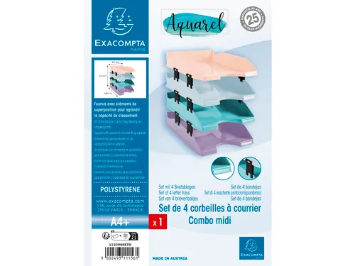 Set 4 brievenbakken COMBO pastelkleuren