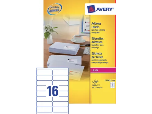 Adresetiket Avery QuickPeel L7162-100 99.1x33.9mm Wit 1600 stuks