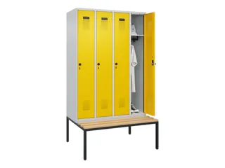 locker met bank,HxBxD 2120x1200x815mm,4vak,vak B 300mm,draaigrendel - 1