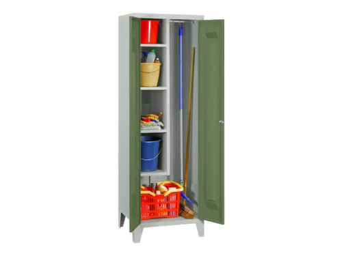 Schoonmaakkast HxBxD 1850x600x500mm Klink Poten RAL7035 Front RAL6011