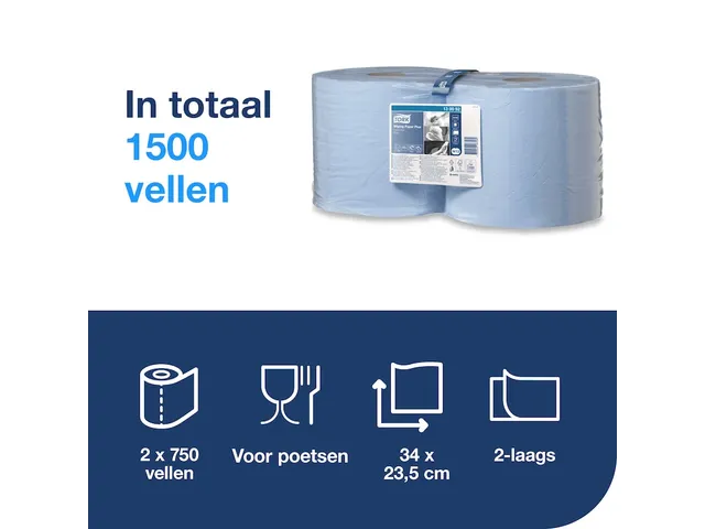 Poetsrol Tork W1 130052 2-laags 26cmx255m 2 Rollen blauw